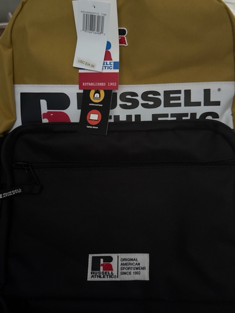 Russell Athletic Two-Tone Backpack in Mustard and Black